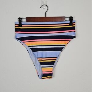Aerie High Cut Cheeky High Waist Bikini Bottoms Multi Color Stripes Sz L